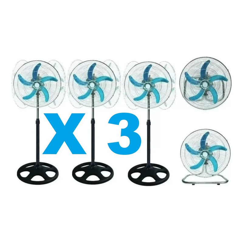 Ventiladores X4 De Pie Silencioso 150w Giro 360° Potente Negro Azul Plástico 5