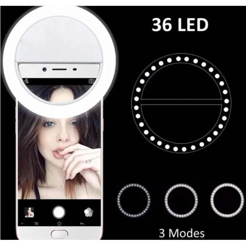 Aro De Luz, Anillo De Luz, 36 Led, 3 Modos De Luz Recargable Blanco Blanco Frío