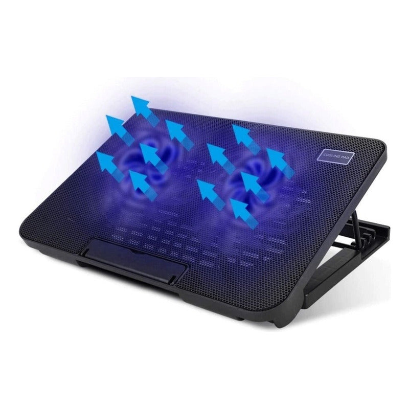 Base Enfriador Notebook Cooler Pad Gamer N99 Con Led Azul 2 Ventiladores Usb Negro