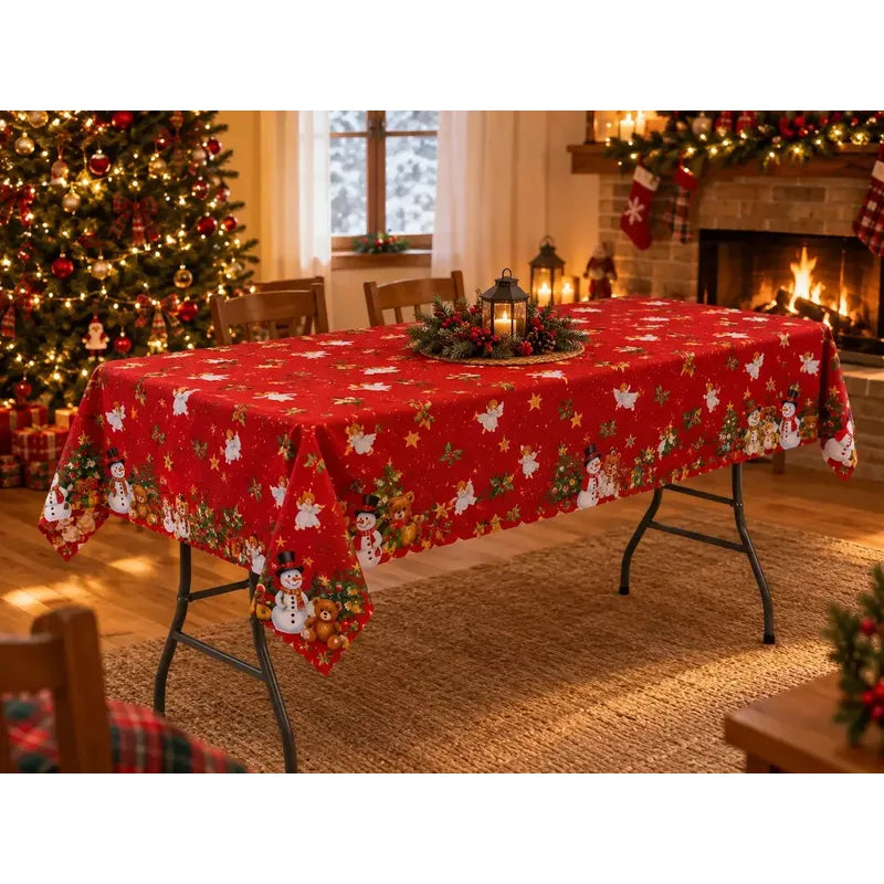 Mesa Plegable Resistente Interior/exterior + Mantel Navideño Blanco