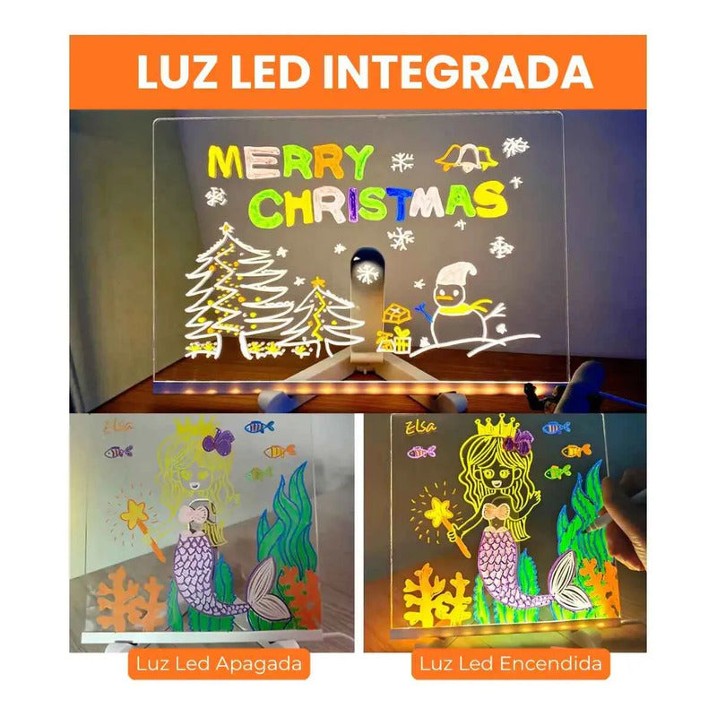 Pizarra Mágica Led Transparente 30x40 Con Soporte Y Plumones Agua