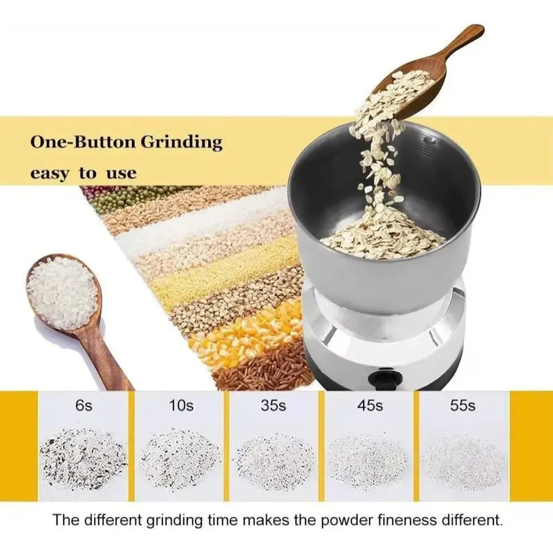 Molinillo Eléctrico De Granos Tecnohogar Moledor Multifunción Para Café Especias Cereales Frutos Secos Semillas Hierbas Acero Inoxidable Alta Velocidad Cocina Hogar Uso Profesional Compacto Plateado