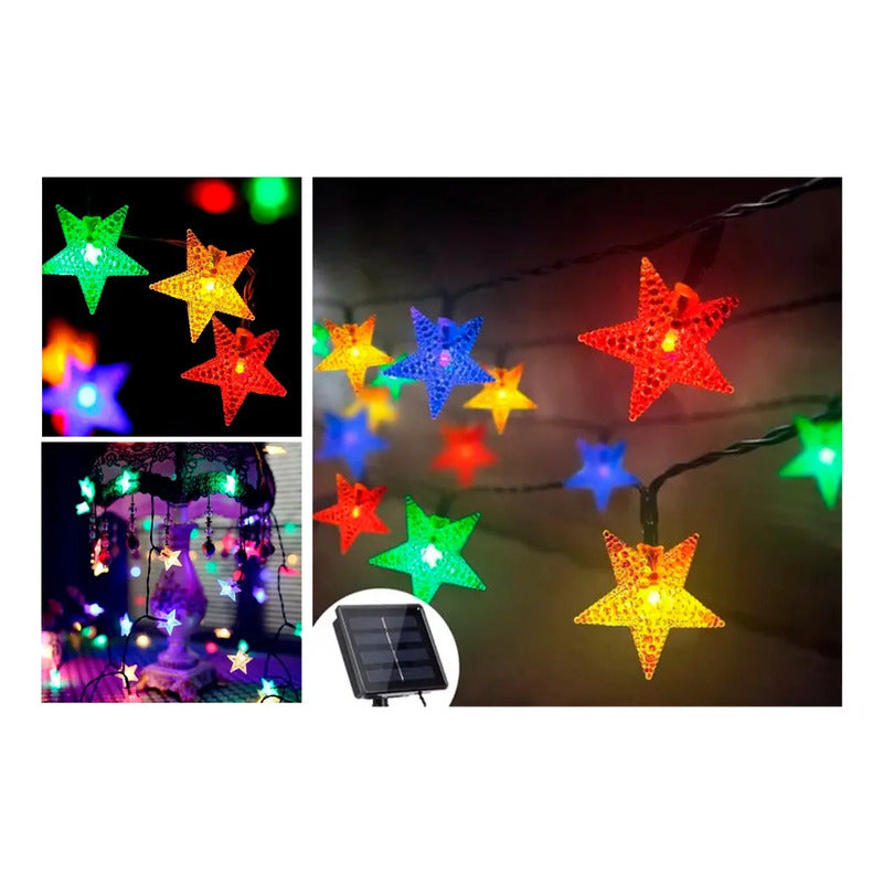 Kit Navidad: Árbol Verde Con Luces Cálidas Y Estrella 170cm + 4 Guirnaldas Estrellas Led Solar Multicolor
