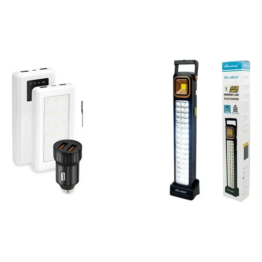 Kit Energía: Power Bank Cargador Blanco 22000mah + Lámpara Solar Foco Emergencia 48 Led