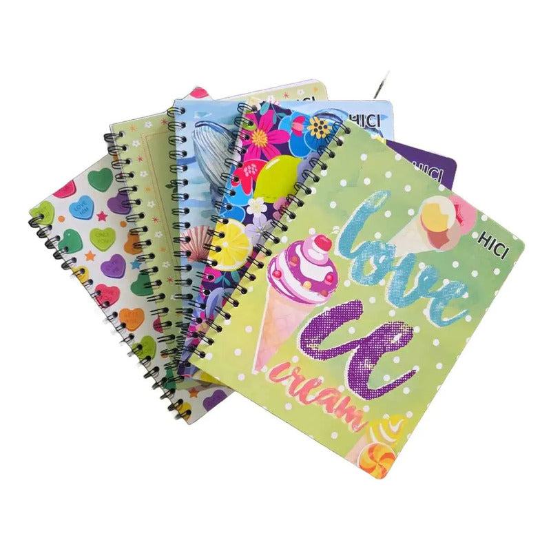 Pack X5 Cuadernos De 100 Hjs Surtidos Espiral 7mm Colegio Hembra 1