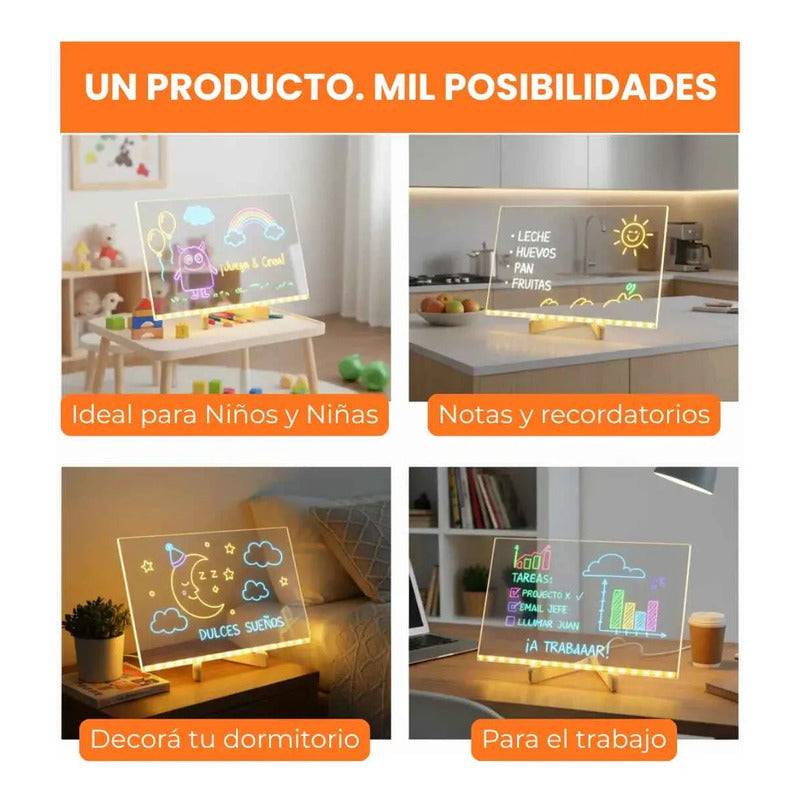 Pizarra Mágica Led Transparente 30x40 Con Soporte Y Plumones Agua