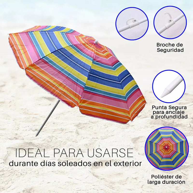 Pack 2 Sillas De Camping Plegable + 1 Quitasol Playa Verano Variado