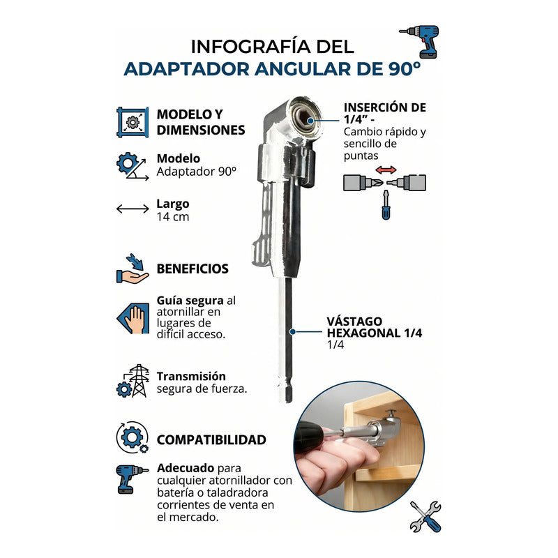 Adaptador Ángular Largo Destornillador Para Taladro 90 Grado