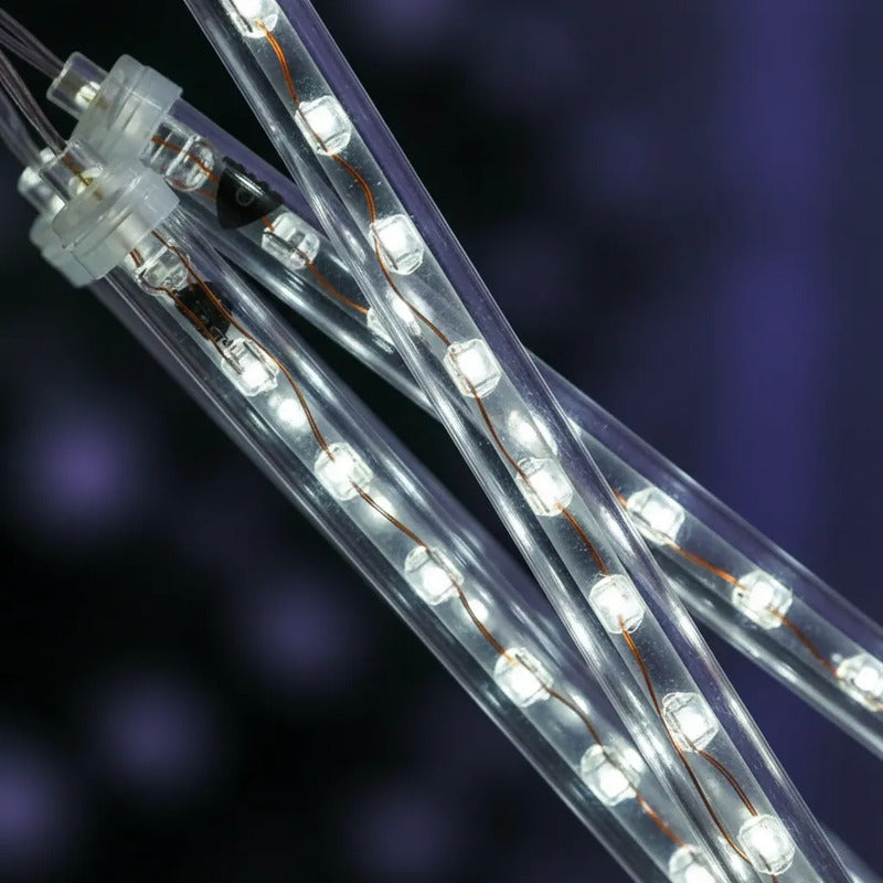 Luces Lluvia De Meteoritos Tubo Solar Led Guirnalda Exterior Azul