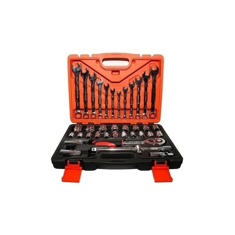 Caja De Herramientas 37 Piezas Set De Dados 1/2 Naranja