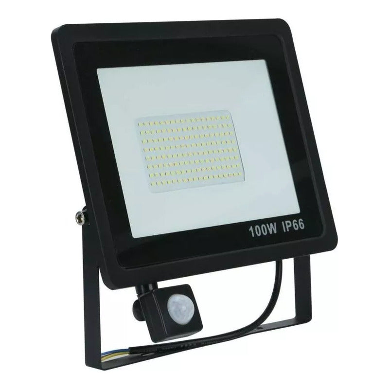 Foco Led Con Sensor De Movimiento 100w Resistente Al Agua Negro Blanco Frío