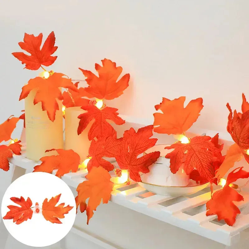 Luces Solar Hojas Otoño  Guirnalda Navidad 30 Led Luz Cálida Amarillo