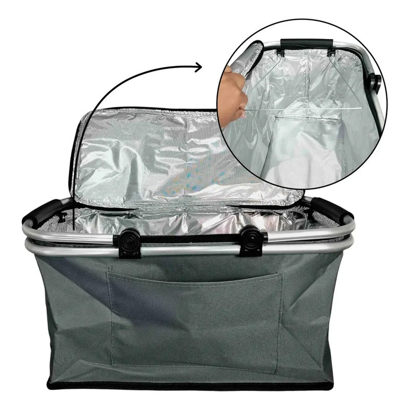 Canasto Picnic 4 Personas Cesta Térmica Impermeable Camping Gris 2