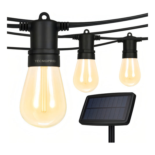 Guirnalda Solar Led 10 Metros Panel Con 10 Ampolletas Led Lu Cálida