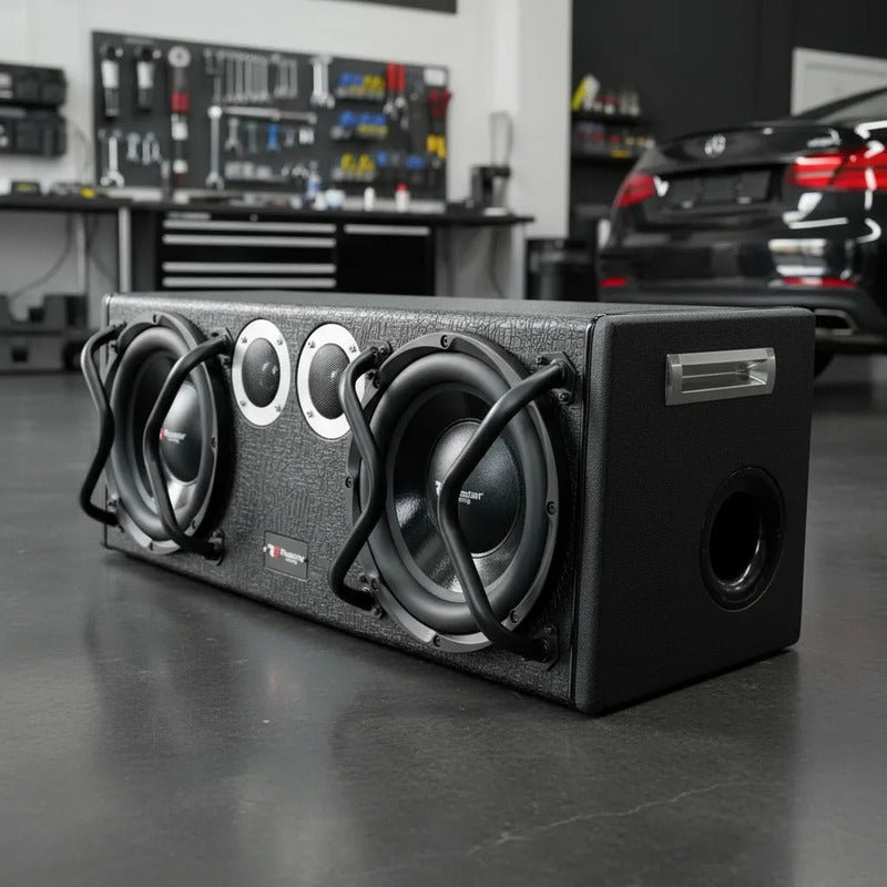 Subwoofer Doble Amplificado 2000w 10pul + Cable De Instalac Negro