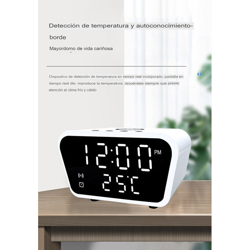 Reloj Despertador Con Cargador Inalámbrico Y Termómetro