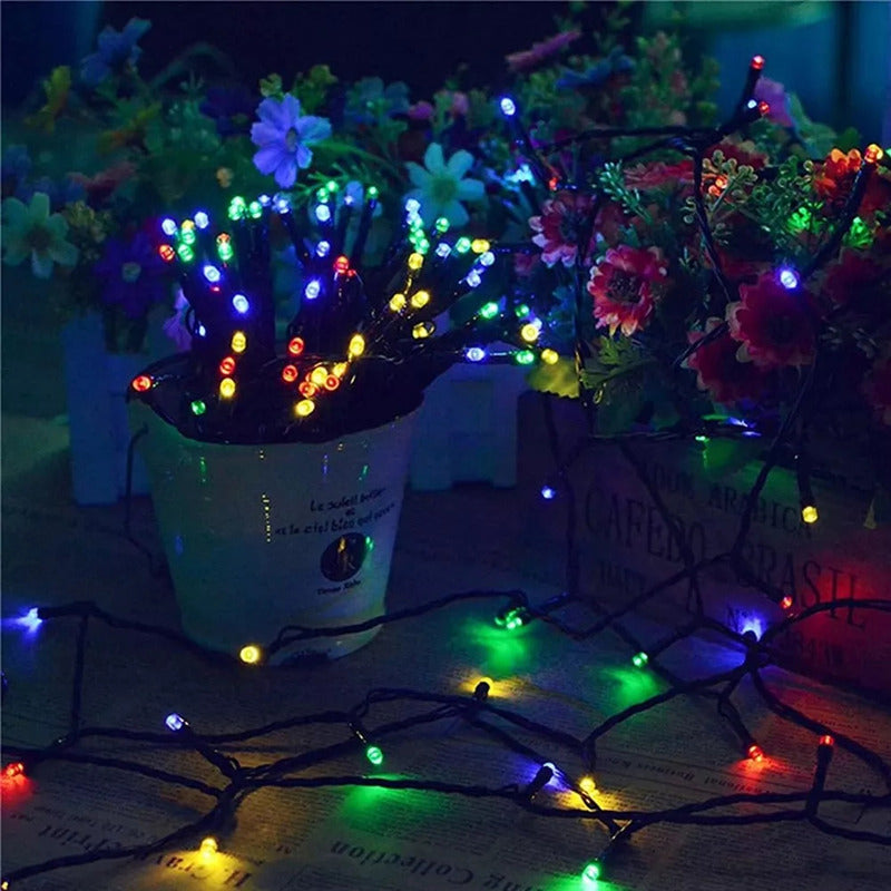 Pack X10 Luces Solares Navidad Guirnalda 10 Metros 100 Led Multicolor