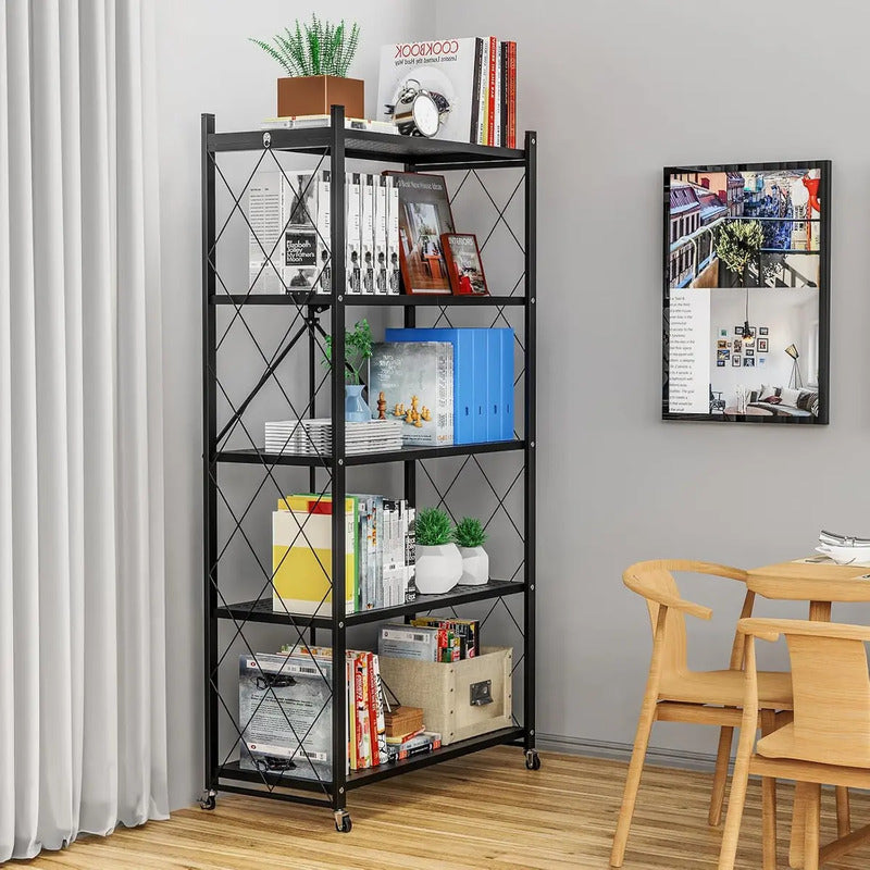Estanteria Plegable Metalica 5 Estantes Con Ruedas Rack Negr Negro