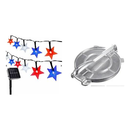 Kit Fiesta: Guirnalda Solar Led Azul 10mts + Prensa Tortillas Acero Inoxidable 8