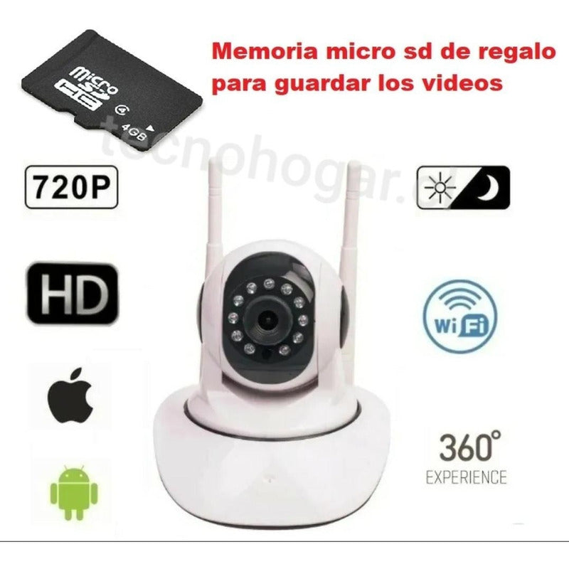 Cámara Seguridad Motorizada Visión Nocturna 360º Memoria Blanco