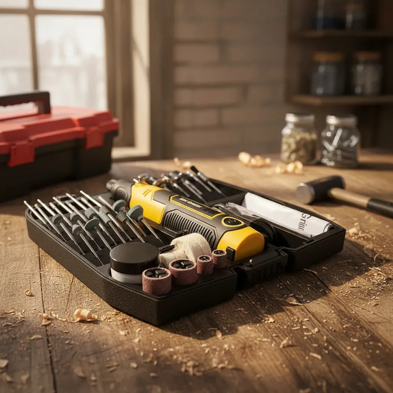 Mini Dremel Inalámbrico Recargable Con Maleta Y 35 Piezas 50/60hz 10 W