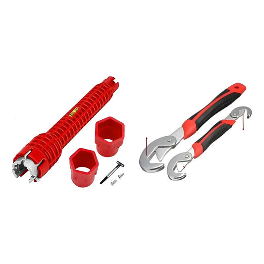 Kit Herramientas: Llave Francesa Abs Roja + 2 Llaves Corona Ajustables 8-32mm Negras