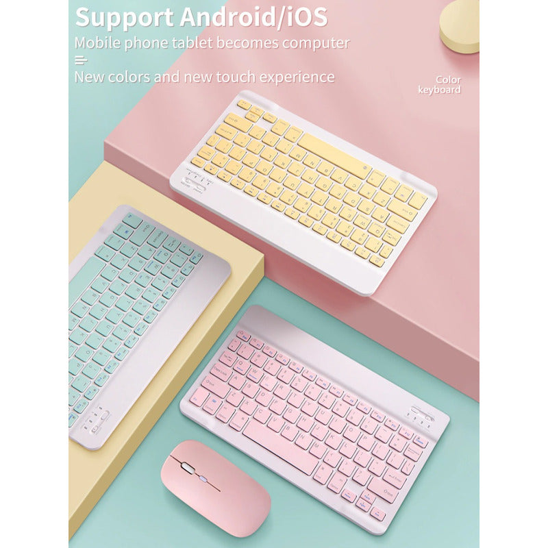Kit Teclado Mouse Bt Para Windows Apple Android Slim Pastel