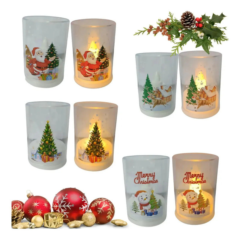Pack X4 Vela Led Decorativa De 7 Cms. 4 Diseños Navideños Transparente Con Diseño Diseños Navideños (papá Noel, Árbol De... Transparente Con Diseño | Diseños Navideños (papá Noel, Árbol De...