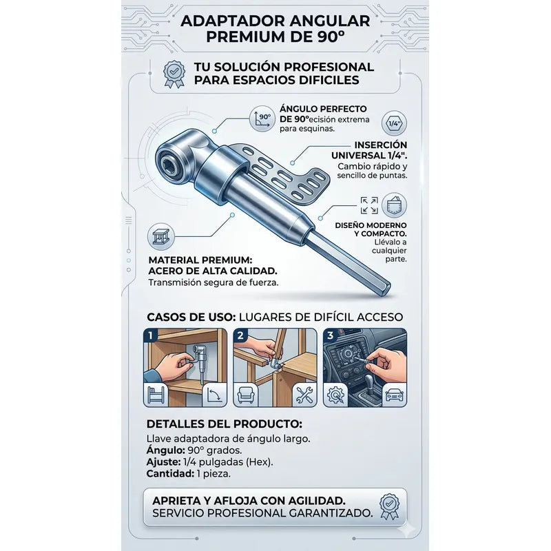 Adaptador Ángular Largo Destornillador Para Taladro 90 Grado