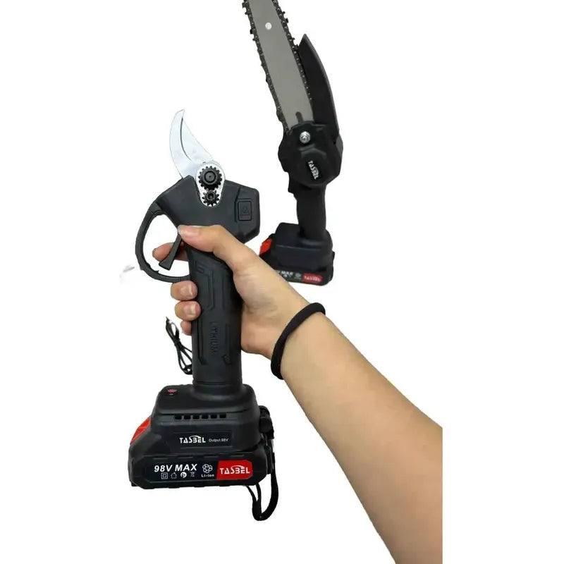 Mini Sierra Podadora + Tijera Inalambrica 2 Baterias 98v Negro