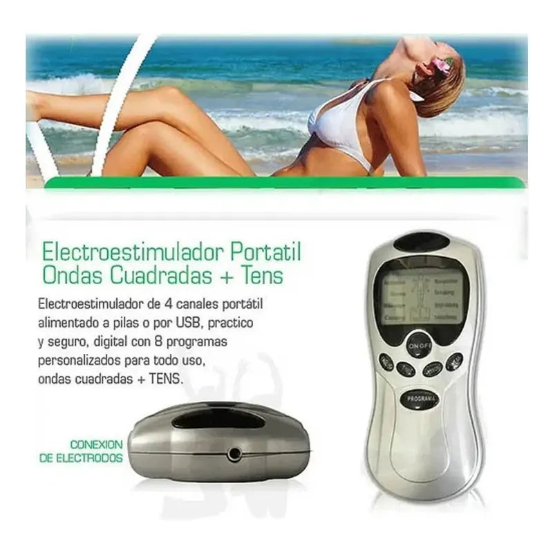 Electro Estimulador Tens Masajeador 4 Electrodos Blanco