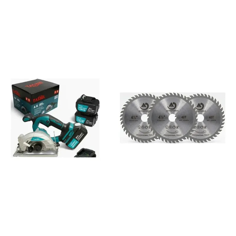 Kit Corte Pro: Sierra Circular Inalámbrica + 2 Baterías + Disco 50 Azul + 3 Discos 40d Madera 4,5''