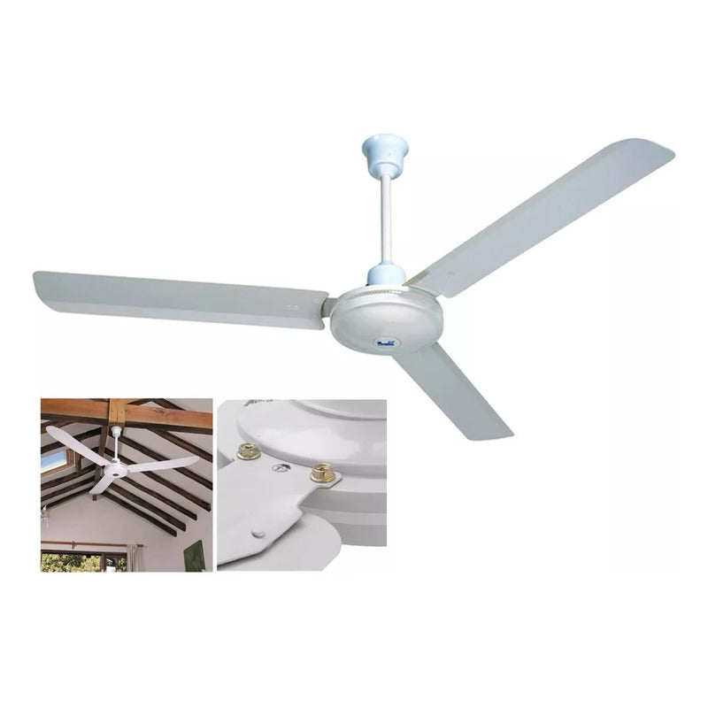 Pack X3 Ventiladores De Techo Metal 3 Aspas 142 Cm 1.42 M 50 Blanco Metálica 3