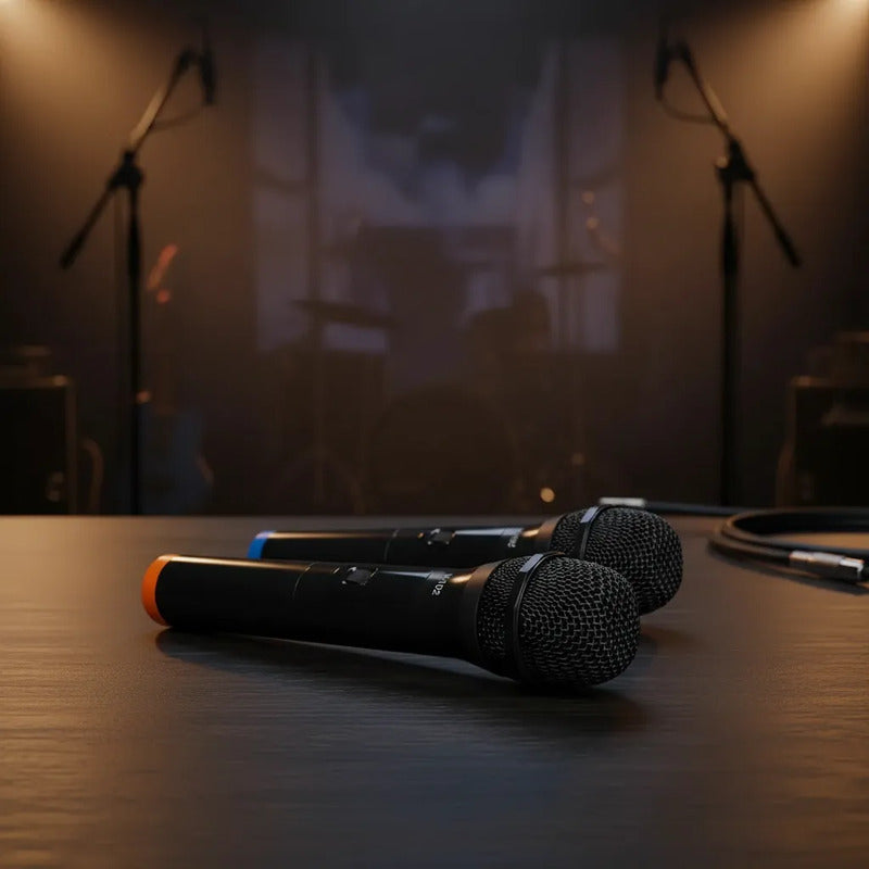 Pack X2 Microfonos Karaoke Eventos Conferencias Inalámbricos Negro