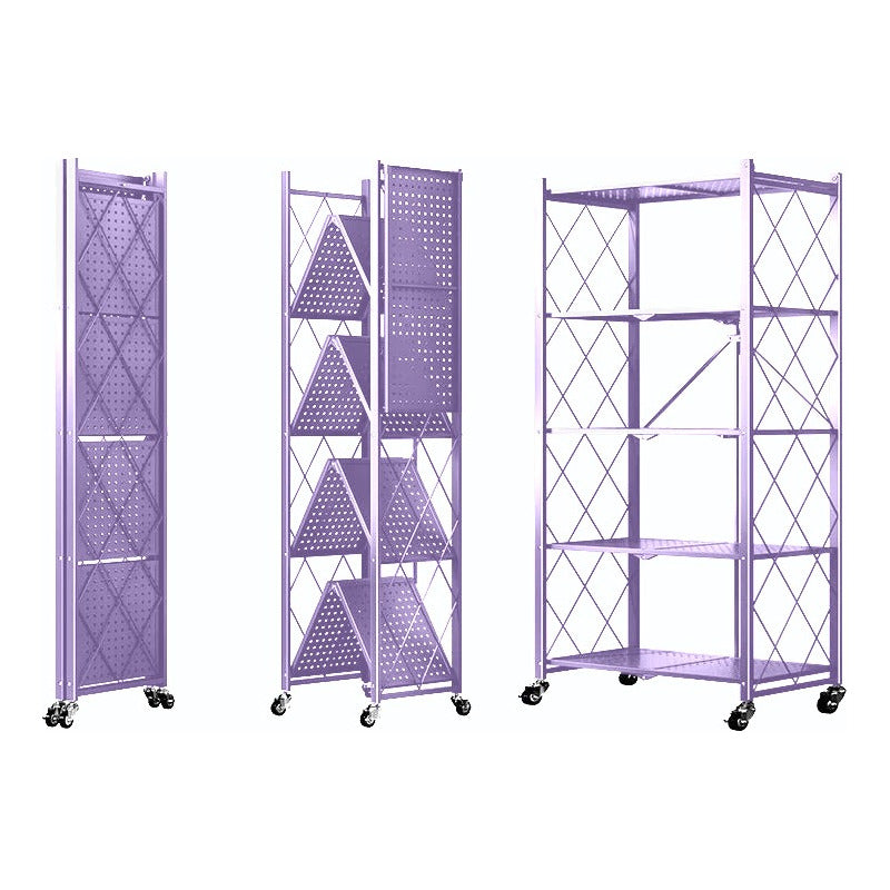 Estante Plegable Multiuso Metal 5 Niveles Con Ruedas Rosa Claro