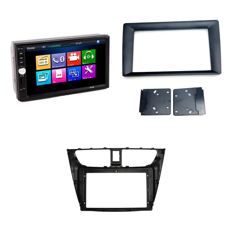 Kit Multimedia Foton: Bisel Tm3 2017-25 9 Negro + Radio 2 Din Mirror Link Mp5 + Adaptador 9 A 7