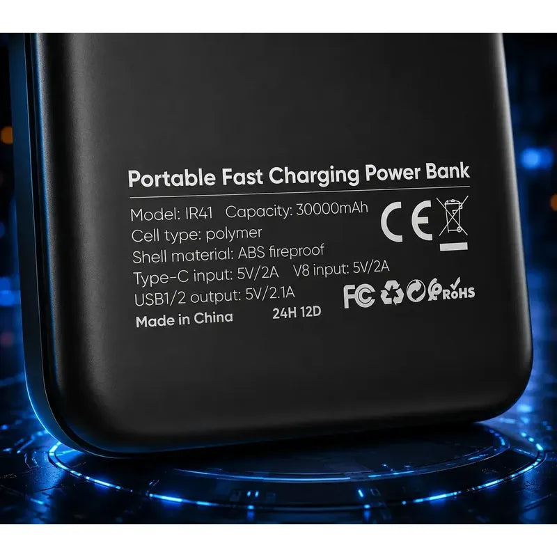 Banco De Energía Portátil Power Bank 30000mah Alta Capacidad Negro