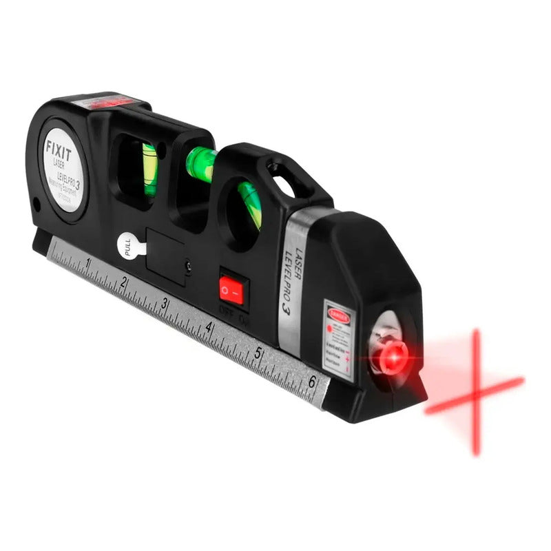 Fixit Nivel Laser 3 Burbujas Cinta Métrica Regla Cruz Horizontal Vertical Negro