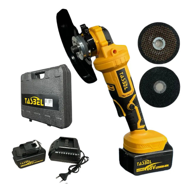 Esmeril Inalámbrico Portatil 4 1/2  + 2 Discos Amarillo 50