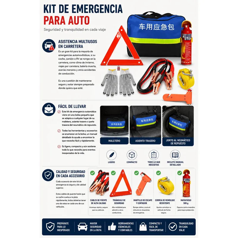 Kit De Emergencia De Seguridad Para Auto Extintor Accesorios
