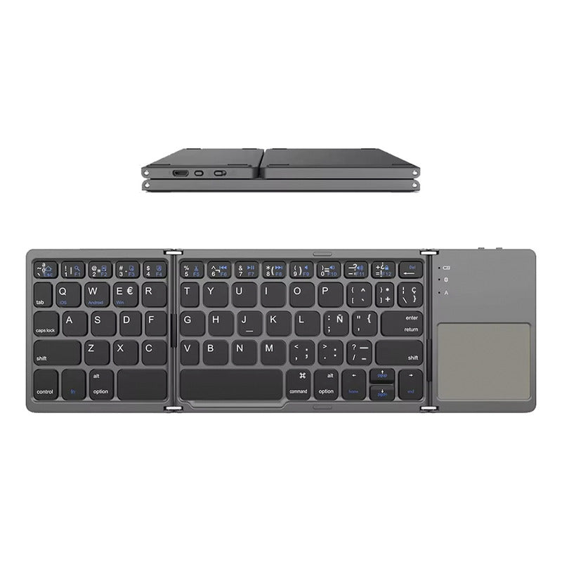 Mini Teclado Con Trackpad Bluetooth Plegable Recargable Negro Español Latinoamérica