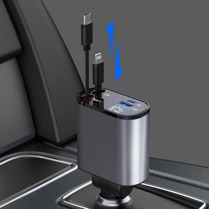 Cargador Retráctil Para Coche, Cargador Usb C 4 En 1 De 60 W