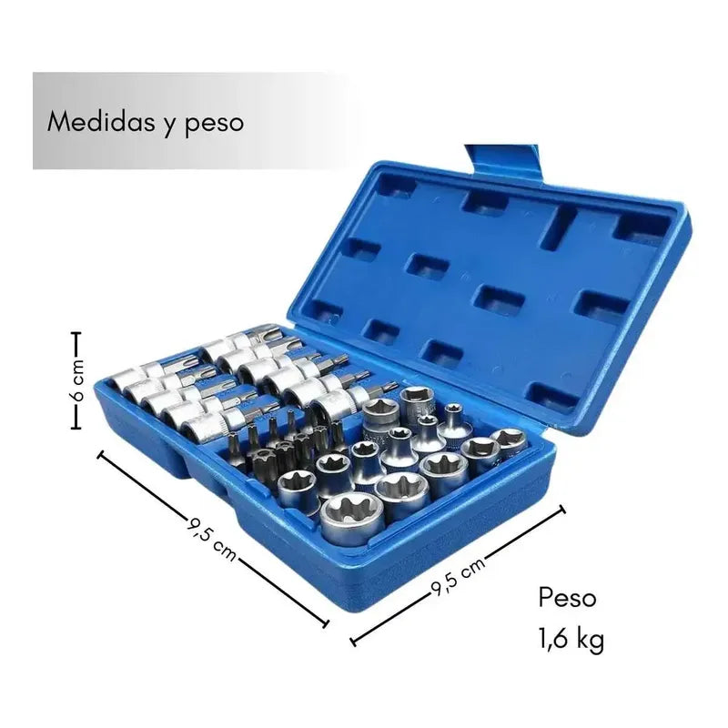 Set De Dados 34 Piezas 3/8 Estrella Torx Macho Hembra