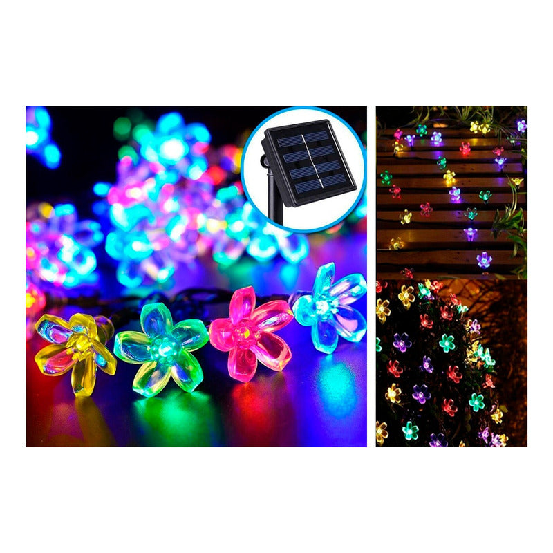 Luces Flores Solar Led Lineal Guirnalda Navidad Eventos  Multicolor