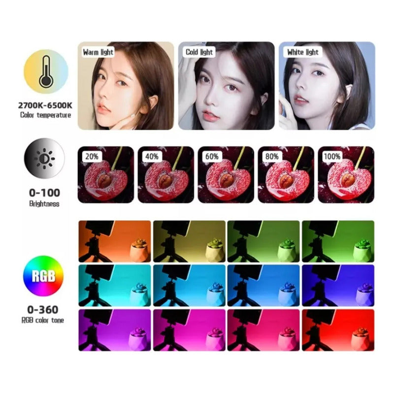 Luz Blanca Rgb Portátil Para Selfies Videos Ajustable Camara