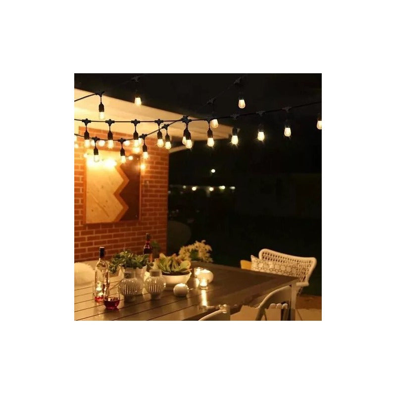 Guirnalda De Luces Led 220v Exterior 5m + 10 Ampolletas Peq Negro Luz Cálida