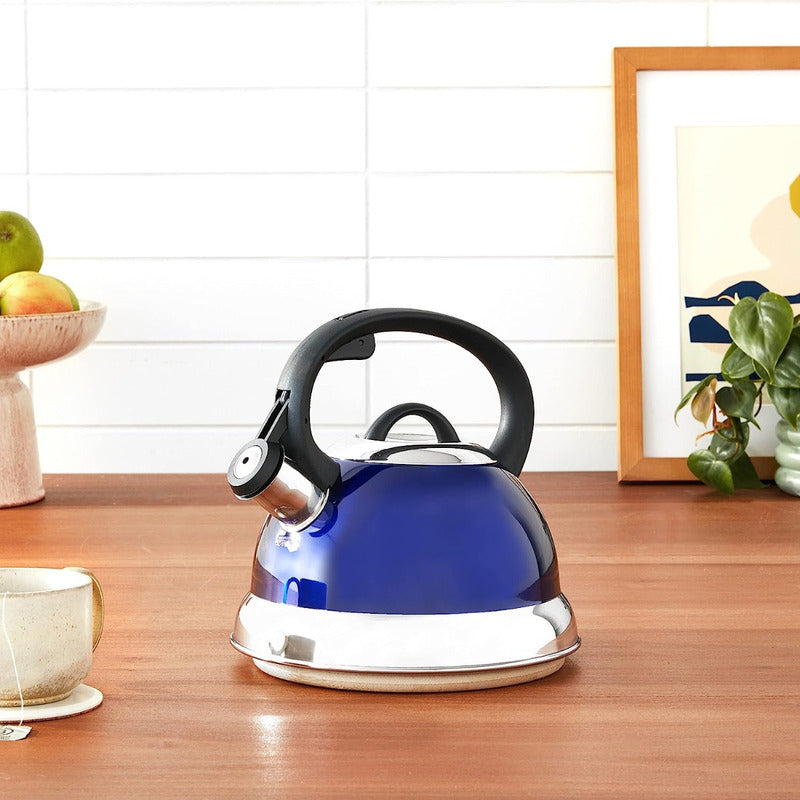 Tetera Acero Inoxidable 2.5lts Silbadora Mango Plástico Azul