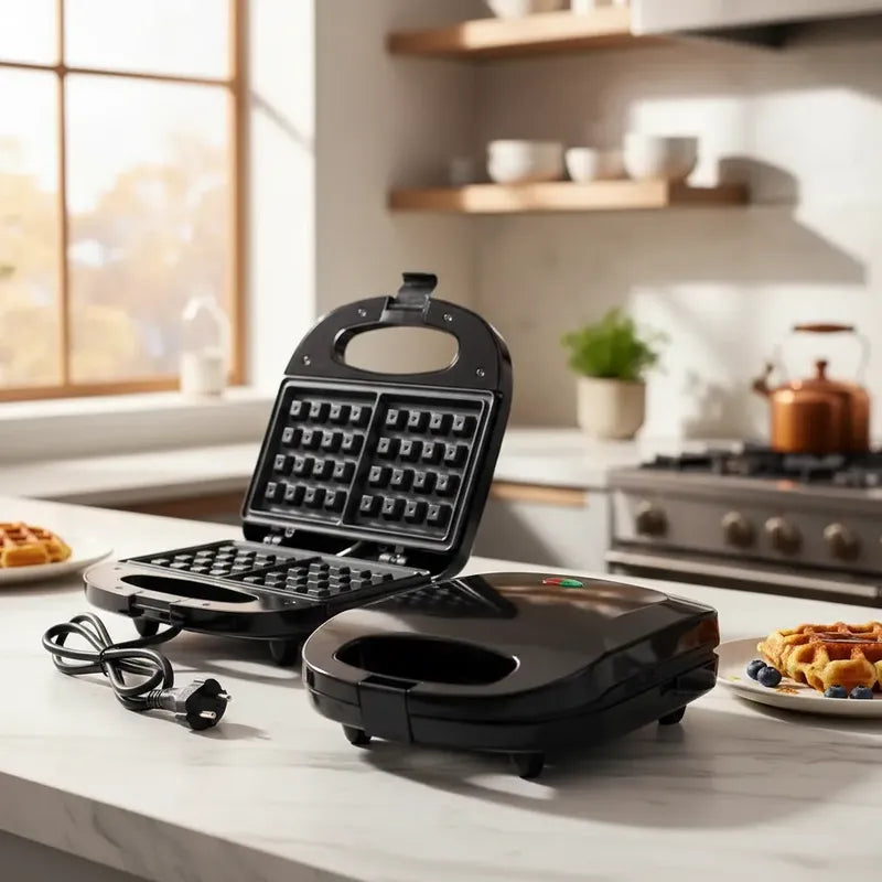 Waflera Doble Cuadrada Antiadherente 2 Waffles Electrica Negro