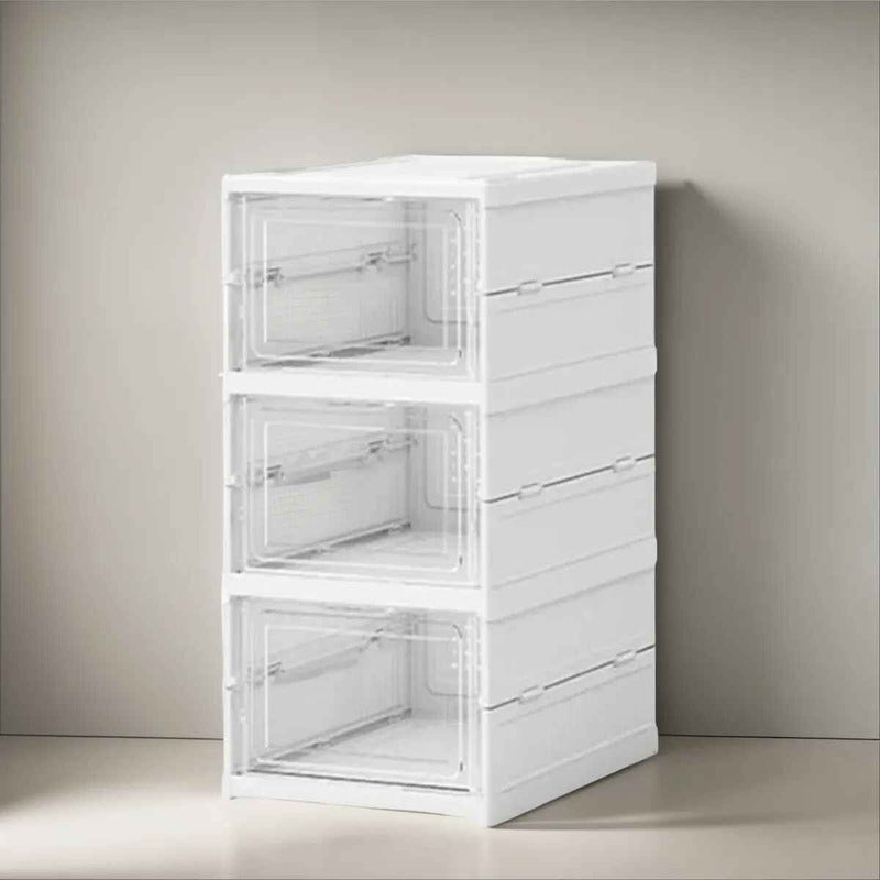 Pack X3 Caja Organizadora De Zapatos Transparente Resistente Blanco Lisa