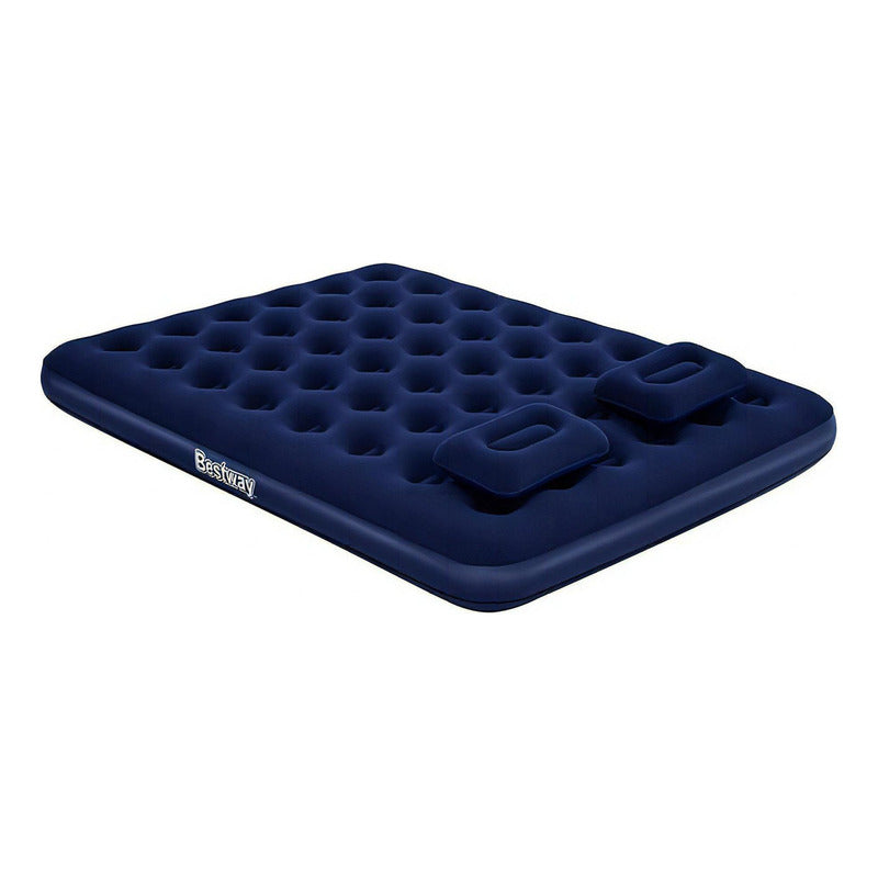 Colchón Inflable Queen Size 203 Cm Con Almohadas Bestway Azul